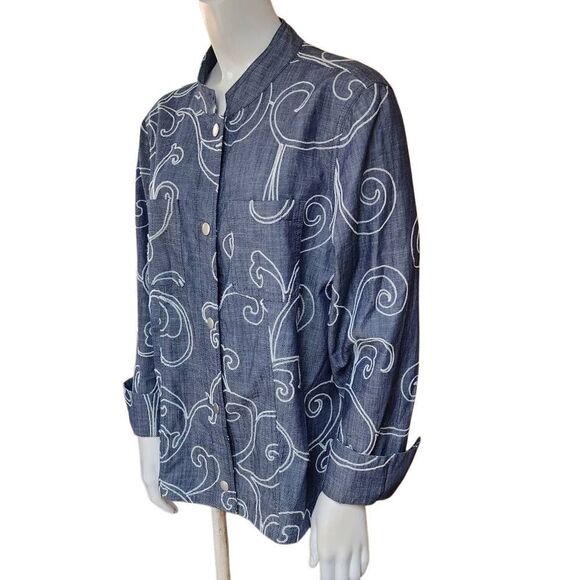 Chico's Lightweight Blue Denim Embroidered Jacket (2) - Picture 1 of 6